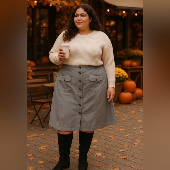 NWT Mare Mare Anthropologie Skirt Plus 1X Gray Cotton Button Front Utility Midi - Picture 7 of 12